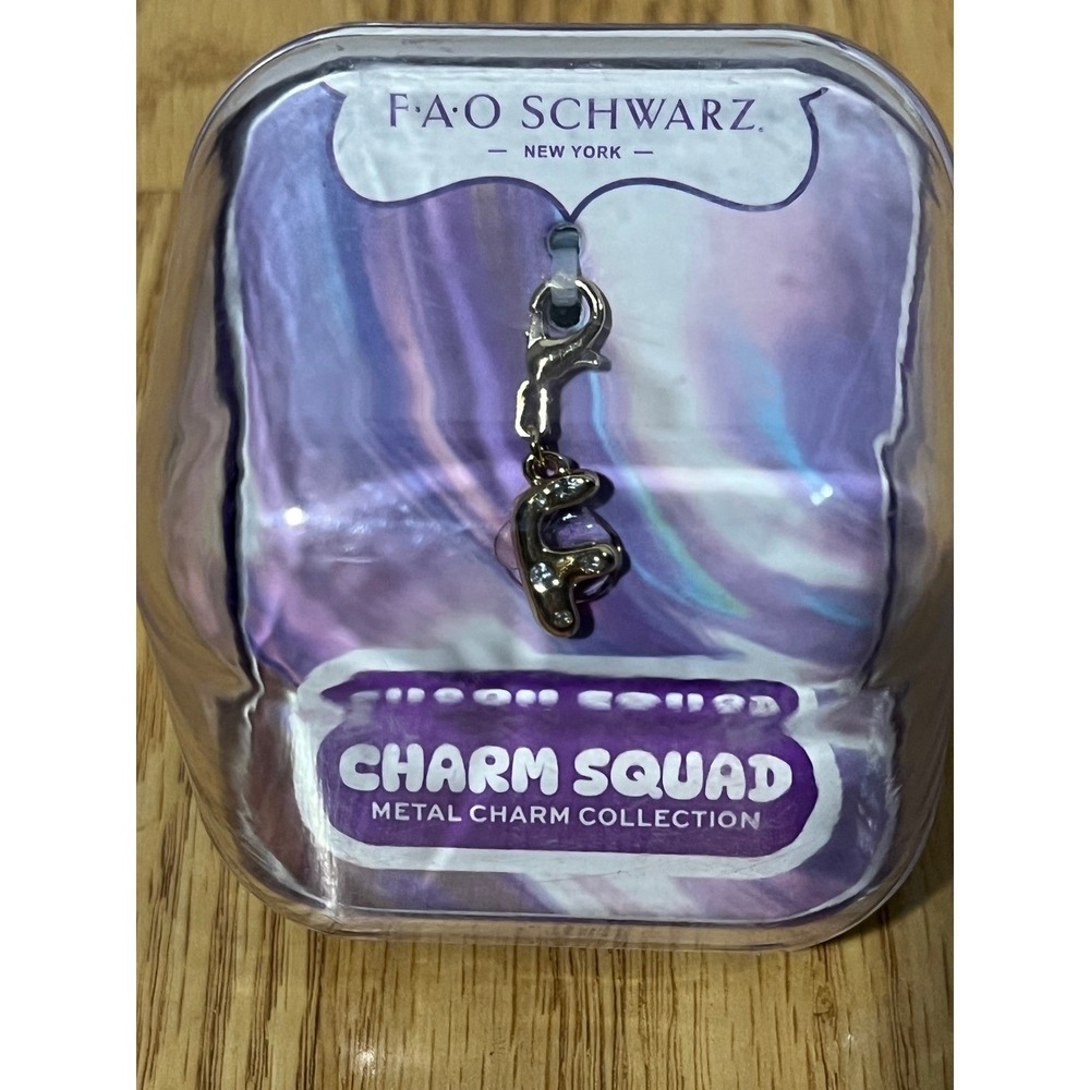 FAO Schwarz Charm Squad Metal Initial F Charm Gold Tone Crystal New In Box‎